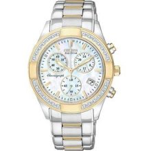 Citizen Womens Eco-Drive Regent Diamond Chronograph Stainless Watch - Two-tone Bracelet - Pearl Dial - FB1224-52D