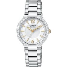 Citizen Womens Eco-Drive Firenza Diamond Stainless Watch - Silver Bracelet - Two-Tone Dial - EP5974-56A
