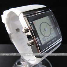 Clock Digital Quartz Hours Date Alarm Led White Rubber Wrist Watch Wg053