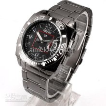 Cn Post Black Dial Square Red Men Quartz Date Stainless Steel Band W