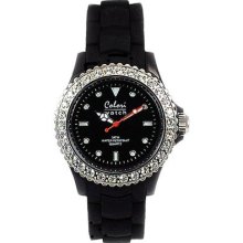 Colori Black 30m, Rotating Crystal Bezel Rubber Strap Ladies Watch - Gotw81