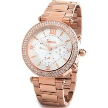 Cortina Rosetone Unisex Crystal Bezel Bracelet Watch With Chronograph