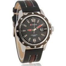 curren watches Analog Watch PU Leather Strap & Data Display (Black)