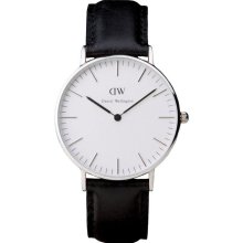 Daniel Wellington Womens Sheffield Classic Analog Stainless Watch - Black Leather Strap - White Dial - 0608DW