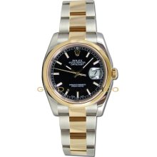 Datejust 116203 Steel & Gold Oyster Band Smooth Bezel Black Dial