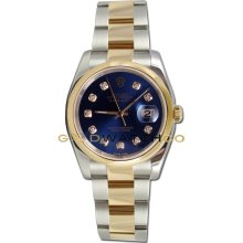 Datejust 116203 Steel Gold Oyster Band Smooth Blue Diamond Dial