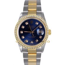 Datejust 16233 Steel Gold Oyster Band Blue Diamond Dial & Bezel