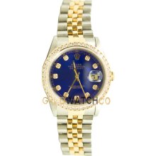 Datejust 16233 Steel Gold Jubilee Band Blue Diamond Dial & Bezel