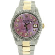 Datejust watch pink diamond dial bezel rolex SS & gold oyster bracelet gents