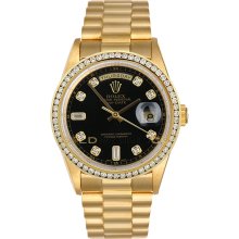 Day Date 18038 Yellow Gold President Black Diamond Dial & Bezel