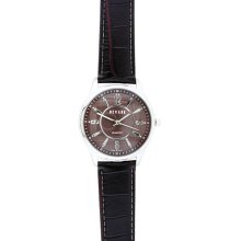 Decade Mens Watch w/Silvertone Round Case, Mother-of-Pearl Dial and Brown Leather Band