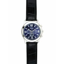 Decade Mens Watch w/Silvertone Case, Blue Multi-Display Dial and Black Leather Band
