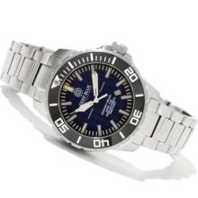 Deep Blue Men's T-100 Tritium Recon 65 Swiss Automatic Stainless Steel Bracelet Watch BLUE