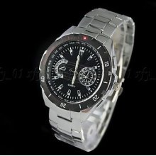 Dial Stainless Steel Quartz Hours Date Silver Hand Sport Men Wrist Watches
