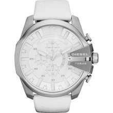 DIESEL 'Mega Chief' Leather Strap Watch, 51mm White/ Silver
