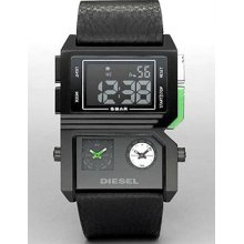 Diesel Men Watch Dz7173 - 3 Time Zones- Black Leather Band -- Msrp: $195