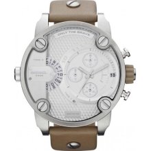 Diesel Mens SBA Chronograph Stainless Watch - Brown Leather Strap - Silver Dial - DZ7272