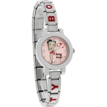 Disney Betty Boop Juniors Pink Dial Silver Tone Stretch Bracelet Watch PC21J