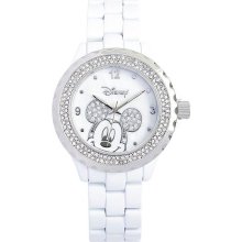 Disney White Enamel Crystal Accent Mickey Watch