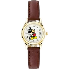 Disney Women's Mickey Mouse Molded-Hands Brown Watch, Genuine-Leather