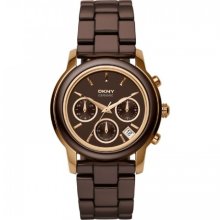 DKNY Brown Dial Chronograph Brown Ceramic Ladies Watch NY8430