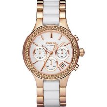 DKNY Chronograph Rose Gold -Tone and White Ceramic Ladies Watch NY8183