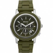 Dkny Unisex Big Round Military Green Polyurethane Chronograph Watch Ny1494