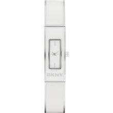 DKNY White Ladies White Enamel and Silver-Tone Stainless Steel Bangle