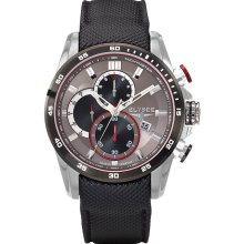 Elysee Mens Grip Master Chronograph Stainless Watch - Black Leather Strap - Brown Dial - E24100