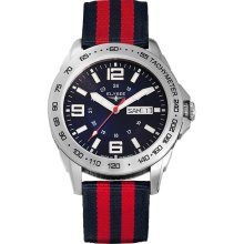 Elysee Mens Matthew Analog Stainless Watch - Two-tone Nylon Strap - Blue Dial - E80507