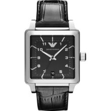 Emporio Armani Ar1621 Classic Men's Square Black Leather Watch - & Authentic