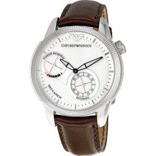 Emporio Armani Ar4644 Men's Meccanico Brown Leather Strap Silver Dial Watch