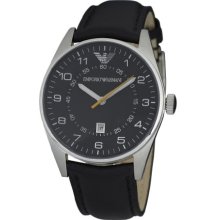 Emporio Armani Classic Collection Men's Quartz Watch With Black Dial Analogue Display And Black Leather Strap Ar5861