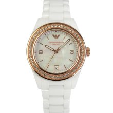 Emporio Armani Crystal Bezel Ceramic Bracelet Watch, 39mm