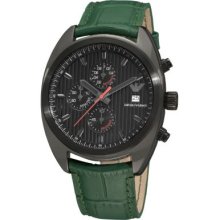 Emporio Armani Men s Quartz Chronograph Green Leather Strap Watch