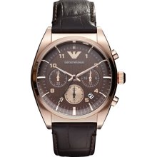Emporio Armani Men's AR0371 Brown Leather Quartz Watch with Brown Dial