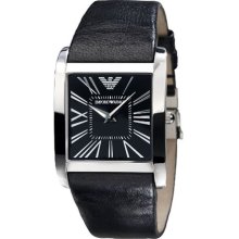 Emporio Armani Men's Super Slim AR2006 Black Calf Skin Quartz Watch with Black Dial