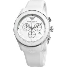 Emporio Armani Mens Watch AR1435 Ceramic-Silicone Chronograph White