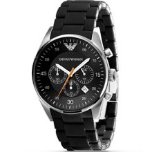 Emporio Armani Round Watch with Black Strap, 43 mm