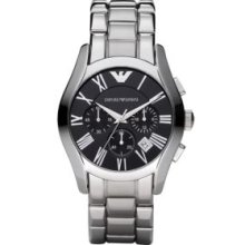 Emporio ArmaniÂ® Silver Men's Classic Watch with Stainless Steel Bracelet with Black Round Face