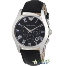 Emporio Armani Valente Ar1633 Mens Black Leather Watch 2 Years Warranty