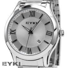 Eyki Mens Classic White Quartz Date Roman Style Analog Sport Dress Wrist Watch