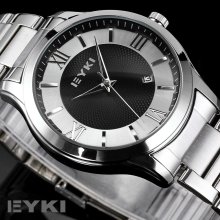Eyki Vogue Causul Date Analog Stainless Steel Men Quartz Wrist Watch Dailyetrade