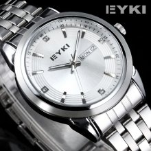 Eyki Vogue Date Day Display Stainless Steel Men Quartz Wrist Watch Dailyetrade