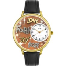 Faith Hope Love Joy Black Leather And Goldtone Watch #G0710015
