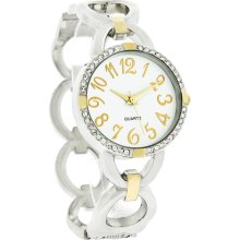 Fashion Crystal Ice Ladies Two Tone Circle Link Bangle Bracelet Watch GEN567