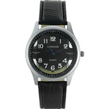 Fashion Cut-out Type Dial Leather Band Lady Leisure Watch (Black) - Black - Leather