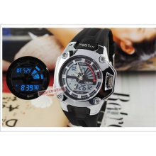 Fashion Digital Analog Black Silicone Band Sports Mens Quartz Wrist Watch