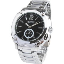 Fashion Men's Black Dial Band Sliver Wrist Watch