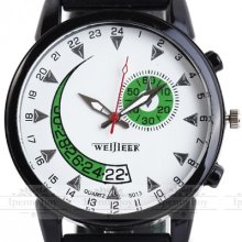 Fashion Sports Mens Wrist Watch Black Rubber White Dial Analog Quartz Series